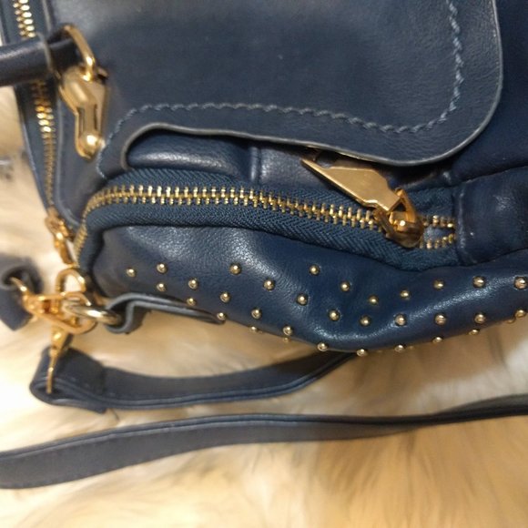 Blue Pleather Handbag with Gold Details - Picture 2 of 5